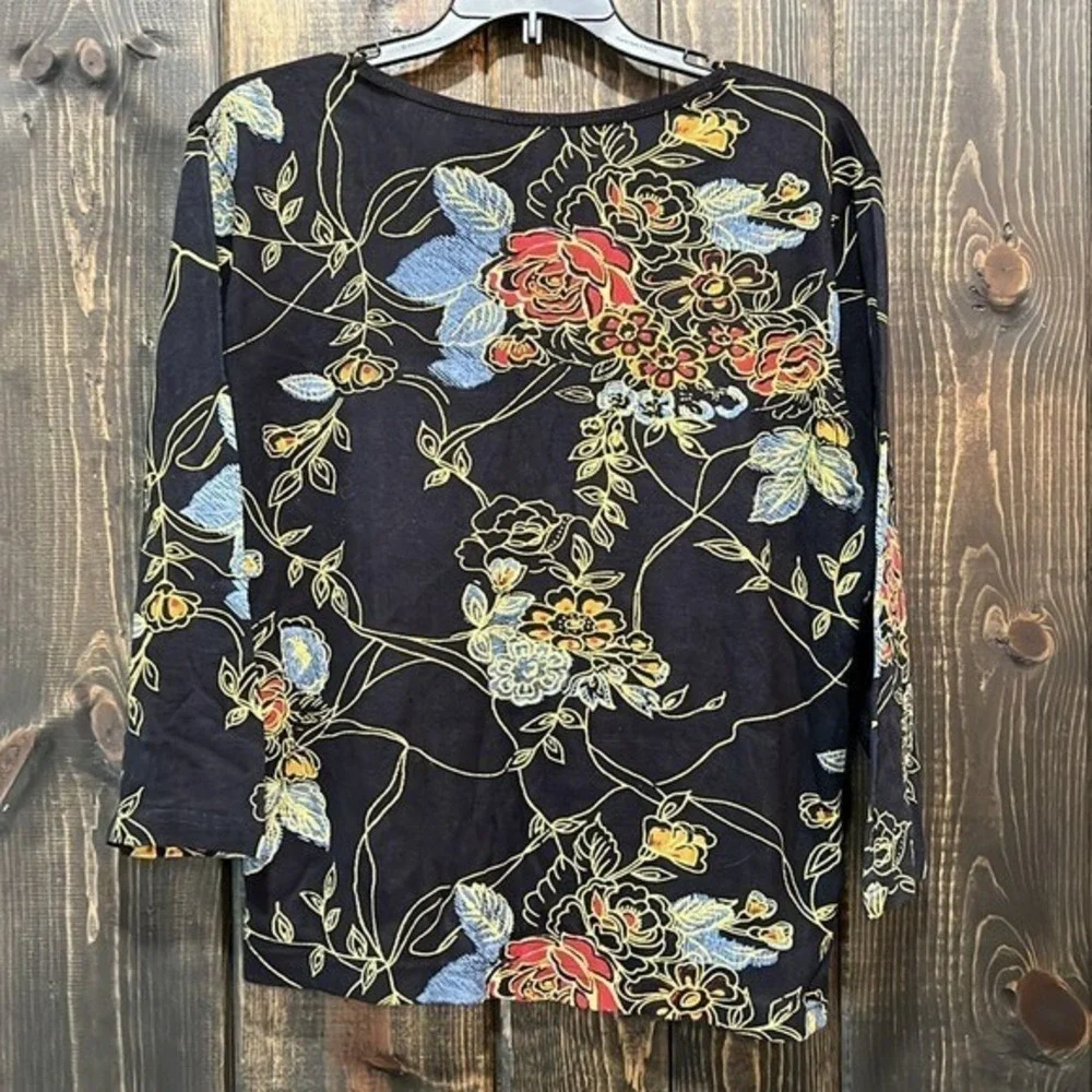 Jane Ashley Black Bird Embroidered Sweater S‎ Artsy Floral Teacher Grandmacore